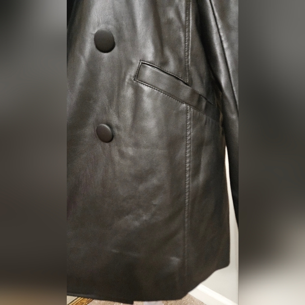 TOPSHOP Faux Leather Double-Breasted Blazer Jacket In Black. Size 6 - Picture 12 of 16